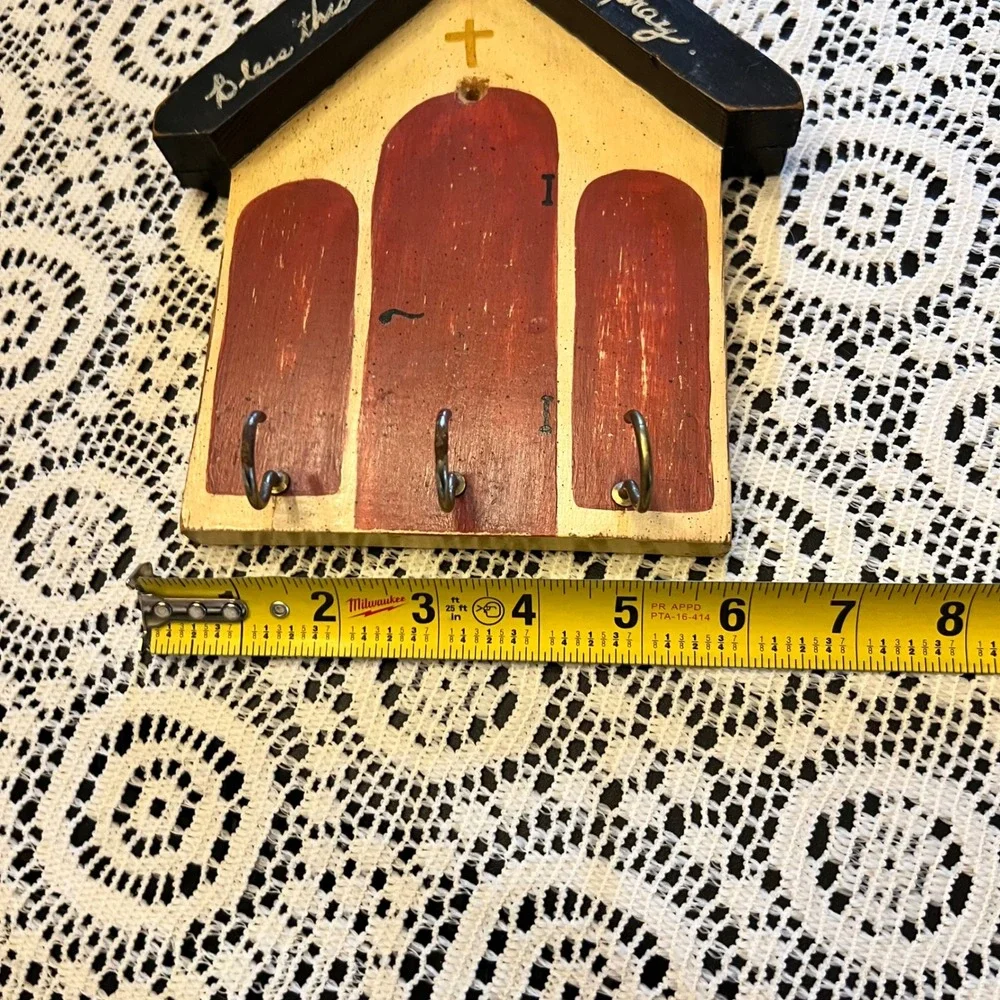 Vintage Hand Painted Wooden Church Key Hook | Cottage Faith Grandma